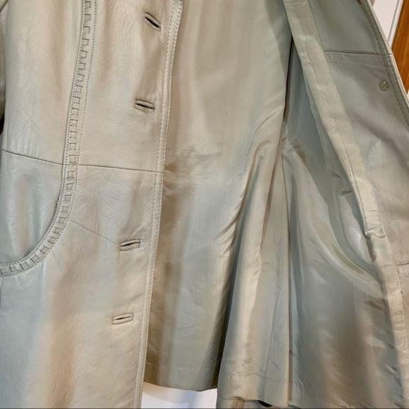 Vintage Leather Trench Coat Cream size L 14 - Picture 8 of 16